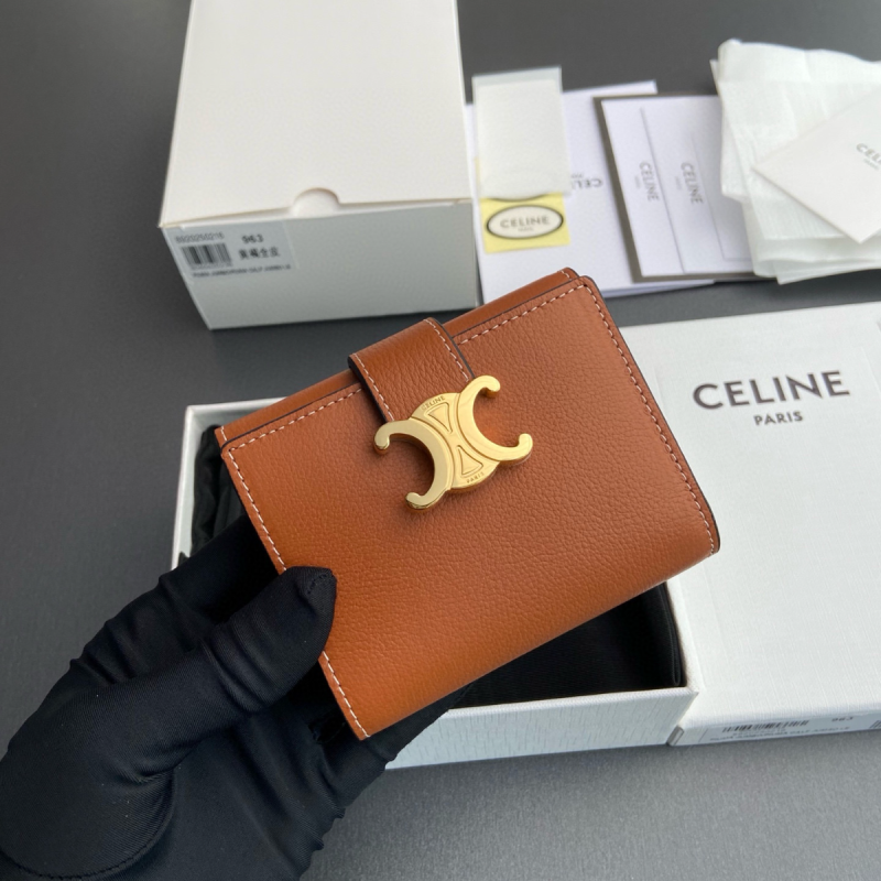 Celine Triomphe Compact Wallet-Tan