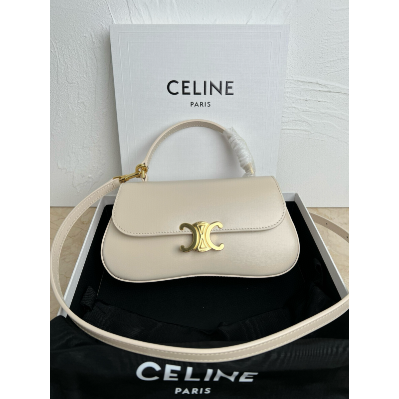 TEEN CELINE LOLA IN SHINY CALFSKIN-WHITE COTTON