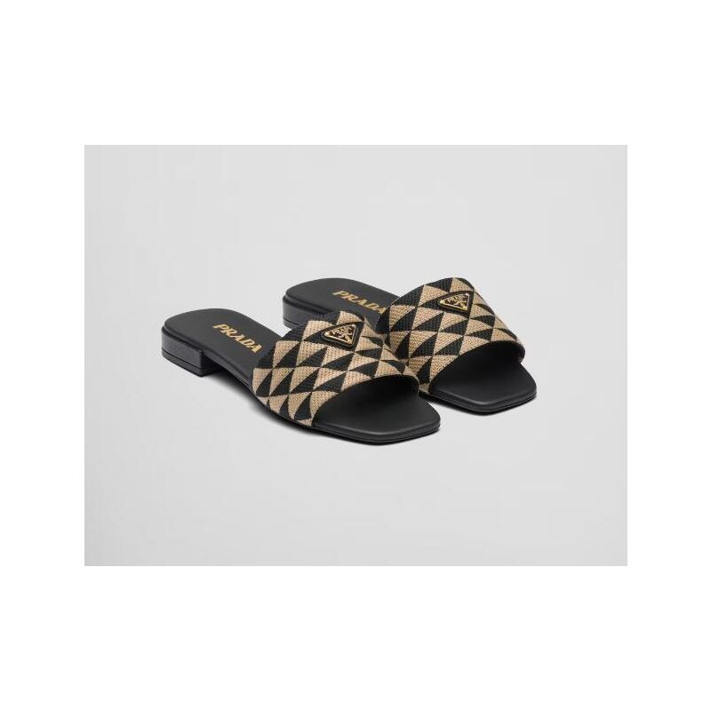 Prada Embroidered fabric slides, 35-41