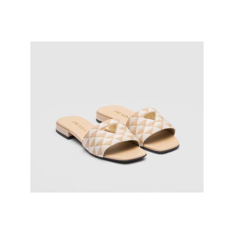 Prada Embroidered fabric slides, 35-41
