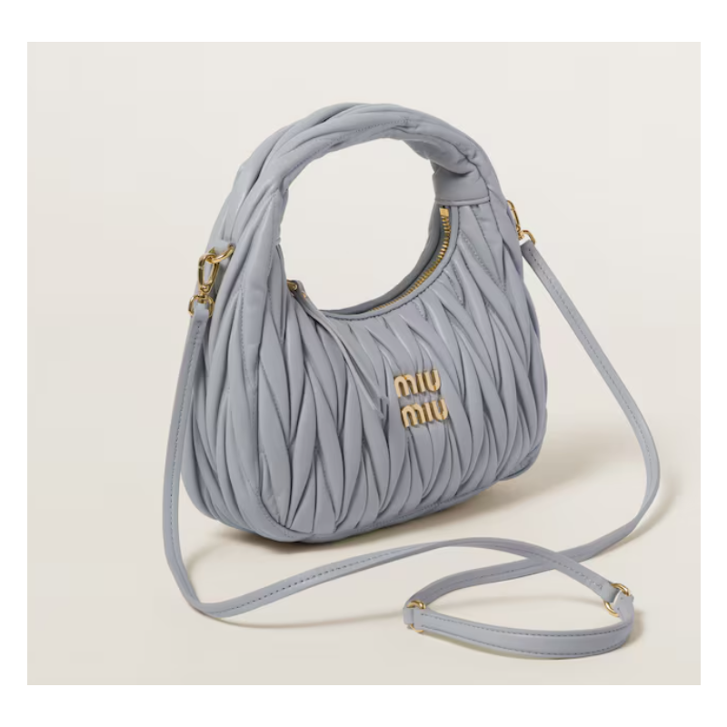 Miu Miu Wander matelassé nappa leather hobo bag-pearl grey