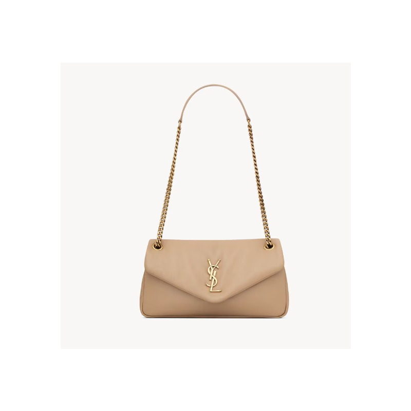 Saint Laurent Calypso Small in Plunged Lambskin-Natural Tan