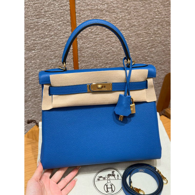 Hermes Kelly 25 / 28  in togo leather-Blue France