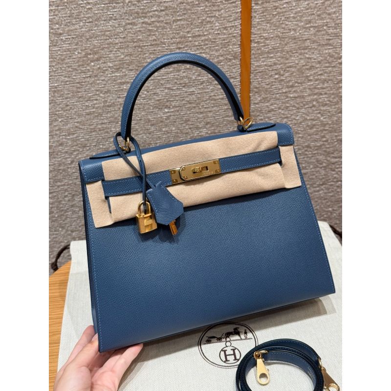 Hermes Kelly 25 / 28  in Epsom Leather-Blue agate