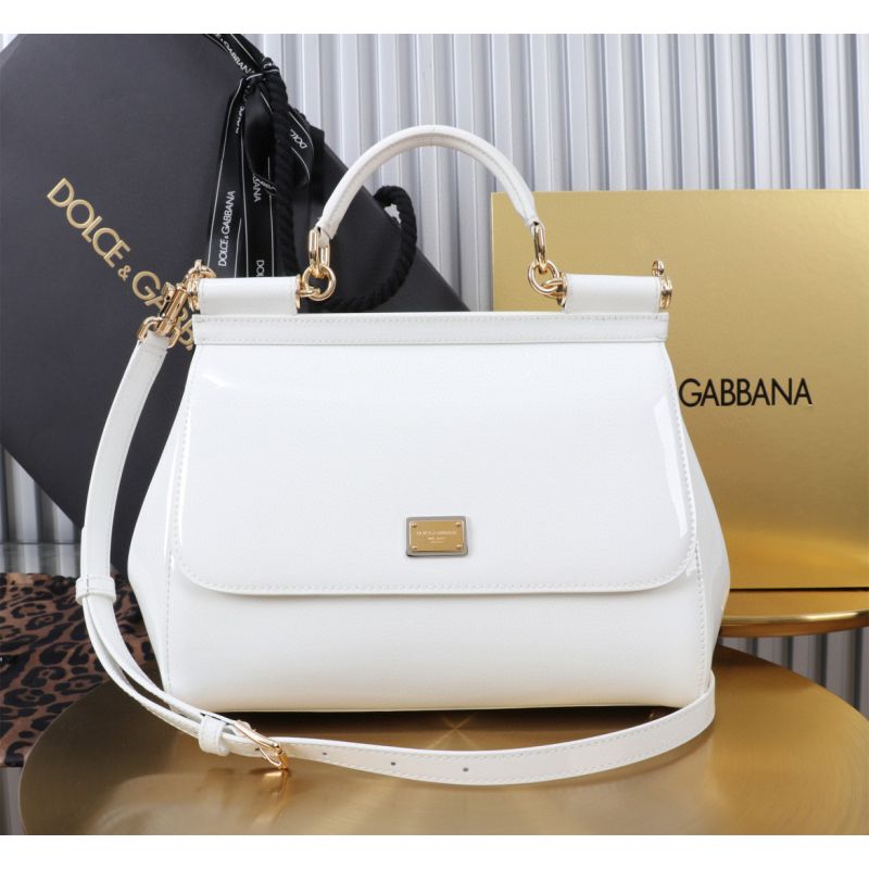 Dolce Gabbana Large Sicily Handbag in Polished Calfskin-White