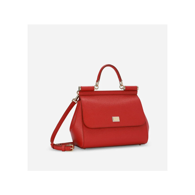 Dolce Gabbana Large Sicily Handbag in Dauphine leather-Red