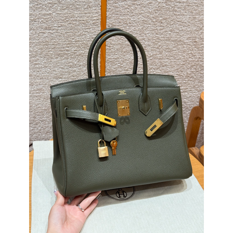 Hermes Birkin 25 / Birkin 30  in Togo Leather-Olive green
