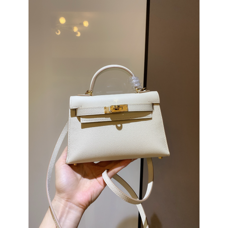 Hermes Mini Kelly Epsom leather-Cream white