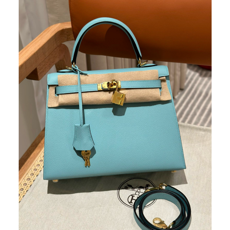 Hermes Kelly 25 / 28  in Epsom Leather-Blue atoll